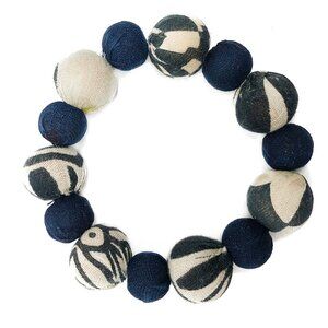 Fair Trade Indigo Blue Bauble Bead Bracelet Upcycled Kantha Fabric Boho Handmade